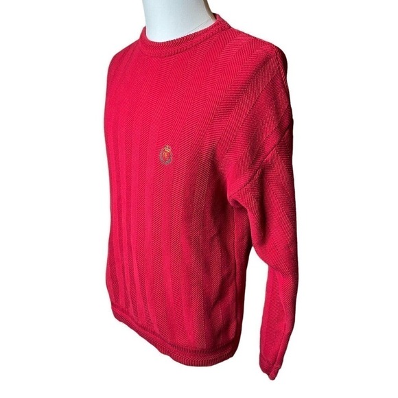 Ralph Lauren Chaps Vintage Sweater Mens Large Red Crest Herringbone Hand Framed - Picture 2 of 9